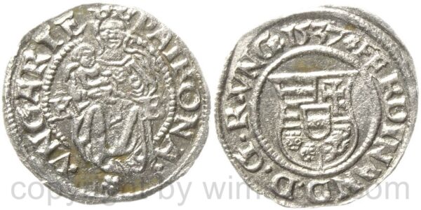 ferdinand i. 1519 1564, denar 1537 kb, hus 935, silber, vz