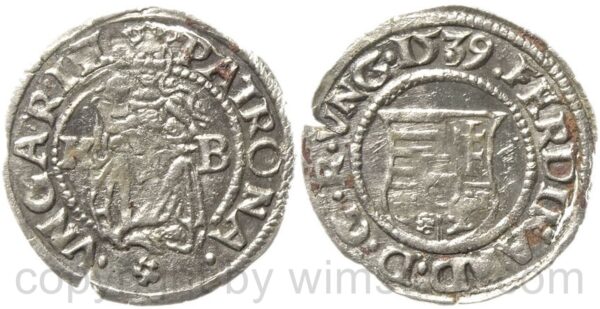 ferdinand i. 1519 1564, denar 1539 kb, hus 935, silber, ss, schrötlingsriß