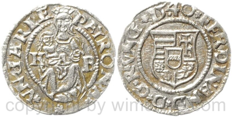 ferdinand i. 1519 1564, denar 1540 kb, hus 935, silber, vz ferdinand i. 1519 1564, denar 1540 kb, hus 935, silber, vz