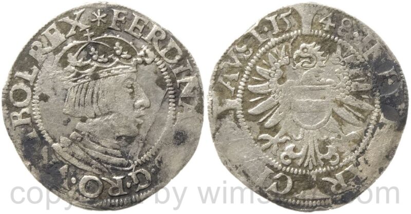 ferdinand i. 1519 1564, groschen 1548 wien, silber, s ss, fleckig ferdinand i. 1519 1564, groschen 1548 wien, silber, s ss, fleckig