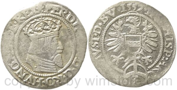 ferdinand i. 1519 1564, groschen 1557 wien, silber, ss, übliche prägeschwäche