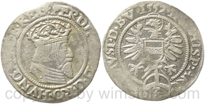 ferdinand i. 1519 1564, groschen 1557 wien, silber, ss, übliche prägeschwäche ferdinand i. 1519 1564, groschen 1557 wien, silber, ss, übliche prägeschwäche