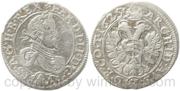 ferdinand ii. 1619 1637, groschen 1625 wien, umschriftvariante zu her 1038, rv: avs d.b..., silber, ss