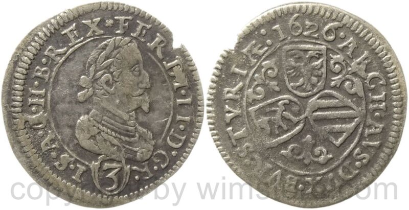 ferdinand ii. 1619 1637, groschen 1626 graz, ohne mz., her. 1079, silber, ss vz ferdinand ii. 1619 1637, groschen 1626 graz, ohne mz., her. 1079, silber, ss vz