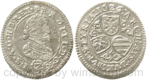 ferdinand ii. 1619 1637, groschen 1626 graz, ohne mz., her. 1079, silber, vz