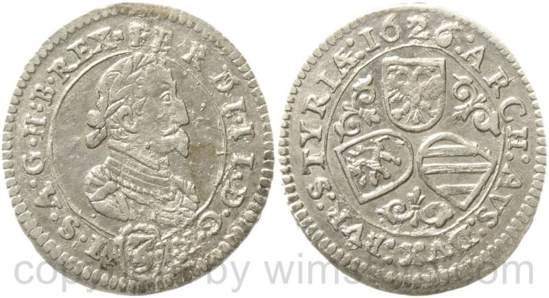 ferdinand ii. 1619 1637, groschen 1626 graz, ohne mz., her. 1079, silber, vz ferdinand ii. 1619 1637, groschen 1626 graz, ohne mz., her. 1079, silber, vz