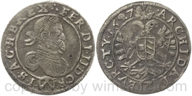 ferdinand ii. 1619 1637, groschen 1627 wien, her. 1044, silber, ss ferdinand ii. 1619 1637, groschen 1627 wien, her. 1044, silber, ss
