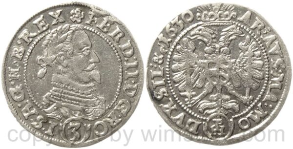 ferdinand ii. 1619 1637, groschen 1630 ph, münzpächter peter hema, breslau, her. 1287, silber, vz