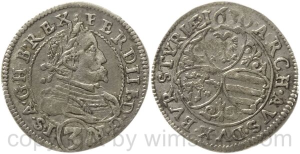 ferdinand ii. 1619 1637, groschen 1630 graz, ohne mz., her. 1089b, g.g.r. i...., silber, ss vz