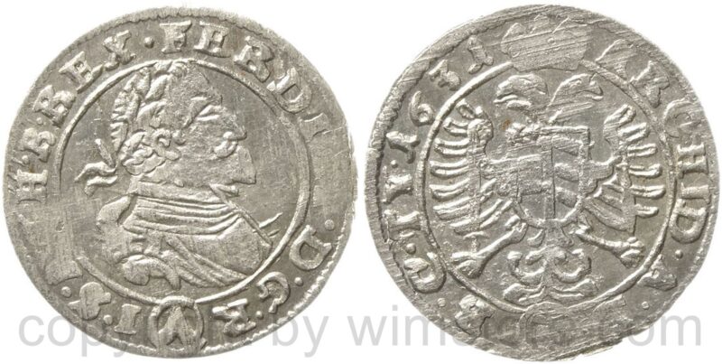 ferdinand ii. 1619 1637, groschen 1631 wien, her. 1049, silber, ss vz ferdinand ii. 1619 1637, groschen 1631 wien, her. 1049, silber, ss vz
