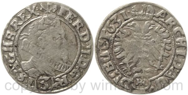 ferdinand ii. 1619 1637, groschen 1631 hr, wardein hans riedl, breslau, her. 1090, silber, ss