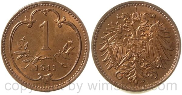 franz josef i., 1 heller 1911, kupfer, vz st