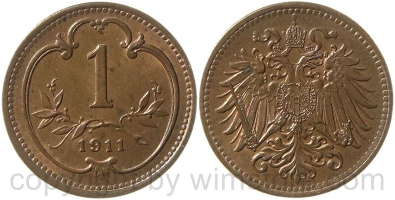 franz josef i., 1 heller 1911, kupfer, vz st