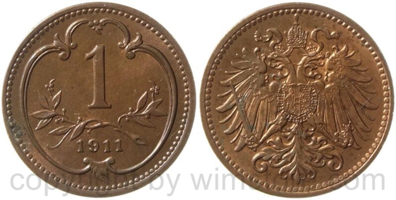 franz josef i., 1 heller 1911, kupfer, vz st