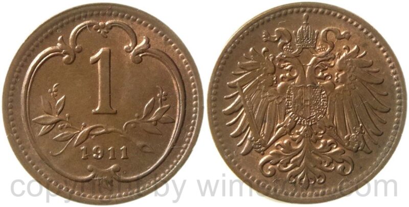 franz josef i., 1 heller 1911, kupfer, vz st