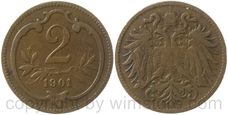 franz josef i., 2 heller 1901, kupfer, ss