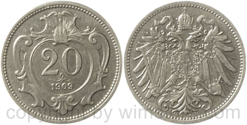 franz josef i., 20 heller 1909, nickel, ss