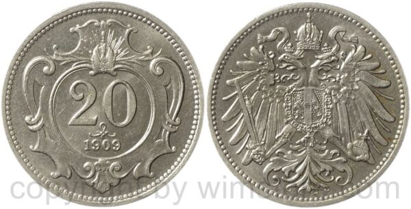 franz josef i., 20 heller 1909, nickel, st, leicht fleckig