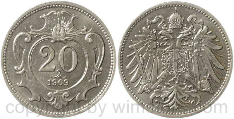 franz josef i., 20 heller 1909, nickel, st, leicht fleckig
