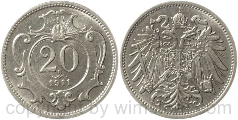 franz josef i., 20 heller 1911, nickel, vz st