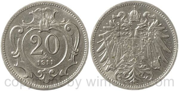 franz josef i., 20 heller 1911, nickel, vz st, winz. rs.