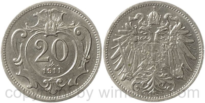 franz josef i., 20 heller 1911, nickel, vz st, winz. rs.
