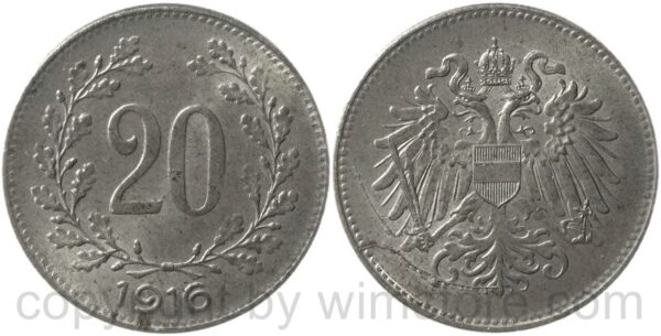 franz josef i., 20 heller 1916, eisen, st, kl. fleck
