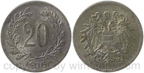 franz josef i., 20 heller 1916, eisen, vz st, fleck