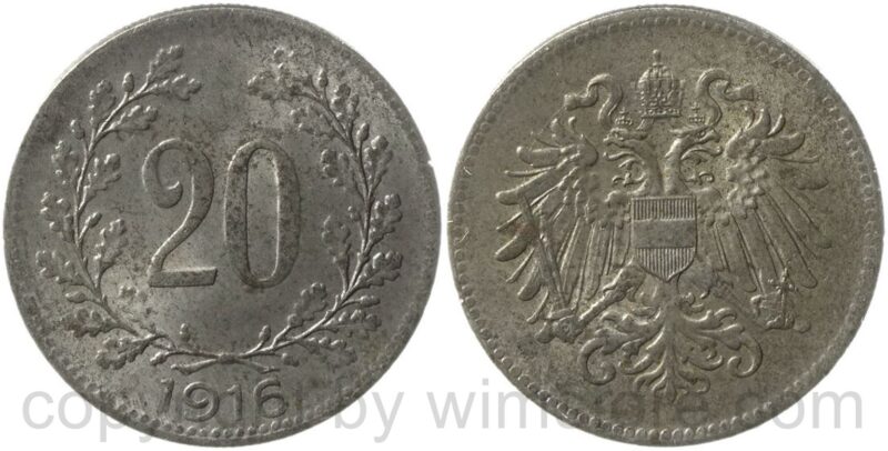 franz josef i., 20 heller 1916, eisen, vz st, fleck