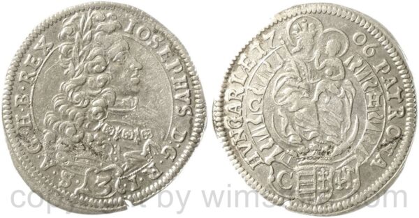 josef i. 1705 1711, groschen (3 kreuzer) 1706 c wappen hs, pressburg, silber, ss