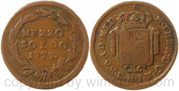 maria theresia 1740 1780, mezzo soldo 1777, kupfer, s