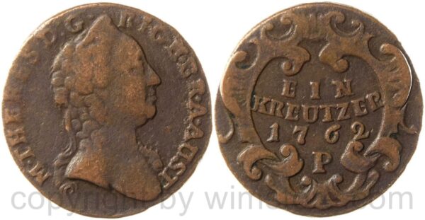 maria theresia 1740 1780, ein kreuzer 1762 p, kupfer, s