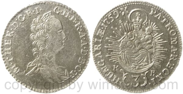 maria theresia 1740 1780, groschen (3 kreuzer) 1759 kb, silber, vz