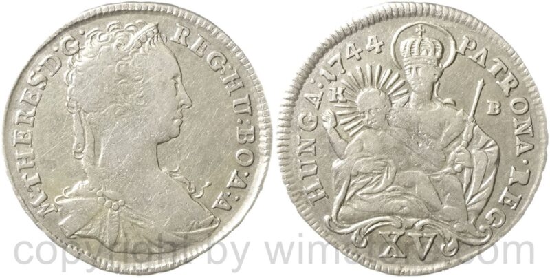maria theresia 1740 1780, 15 kreuzer (xv kreuzer) 1744 kb, silber, ss maria theresia 1740 1780, 15 kreuzer (xv kreuzer) 1744 kb, silber, ss