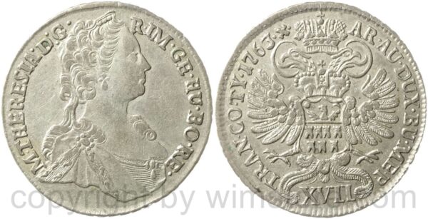maria theresia 1740 1780, 17 kreuzer (xvii kreuzer) 1763 karlsburg, silber, ss