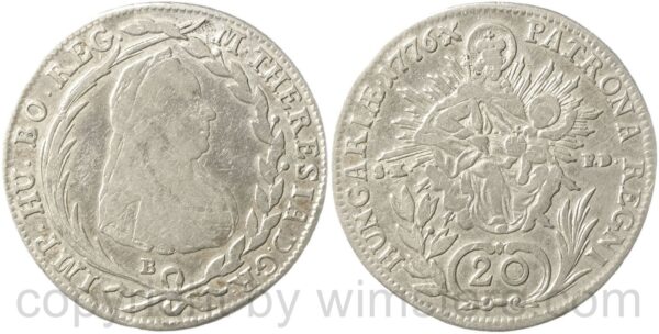 maria theresia 1740 1780, 20 kreuzer 1776 b // s.k. p.d., kremnitz, silber, s