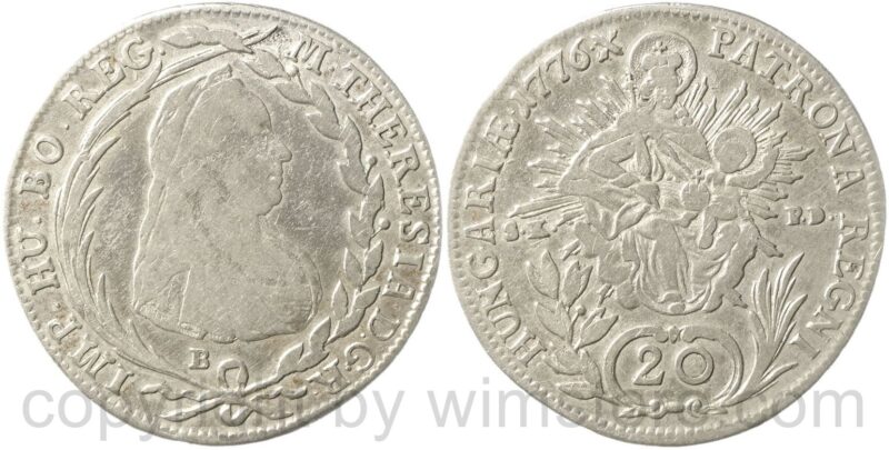 maria theresia 1740 1780, 20 kreuzer 1776 b // s.k. p.d., kremnitz, silber, s maria theresia 1740 1780, 20 kreuzer 1776 b // s.k. p.d., kremnitz, silber, s