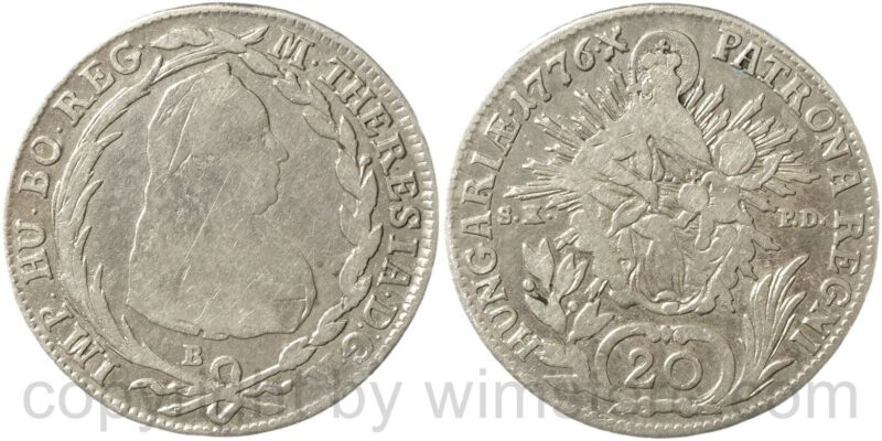 maria theresia 1740 1780, 20 kreuzer 1776 b // s.k. p.d., kremnitz, silber, s maria theresia 1740 1780, 20 kreuzer 1776 b // s.k. p.d., kremnitz, silber, s