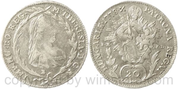 maria theresia 1740 1780, 20 kreuzer 1778 b // s.k. p.d., kremnitz, silber, vz