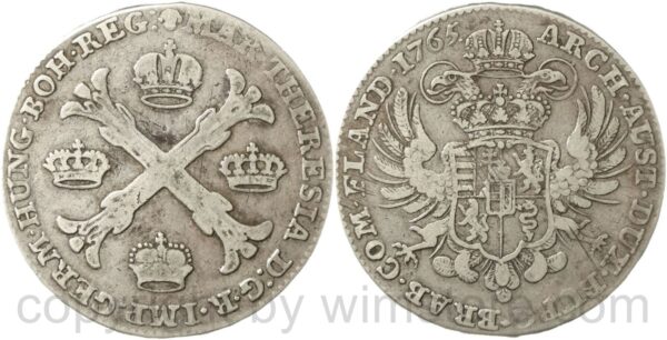 maria theresia 1740 1780, kronentaler 1765 brüssel, silber, ss