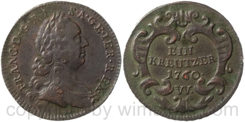franz von lothringen 1745 1765, ein kreuzer 1760 w, wien, kupfer, ss