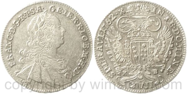 franz von lothringen 1745 1765, xvii kreuzer 1762 kb, kremnitz, silber, vz