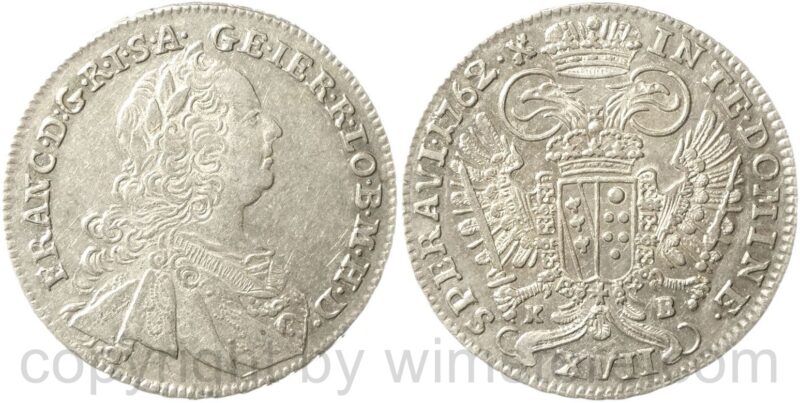 franz von lothringen 1745 1765, xvii kreuzer 1762 kb, kremnitz, silber, vz