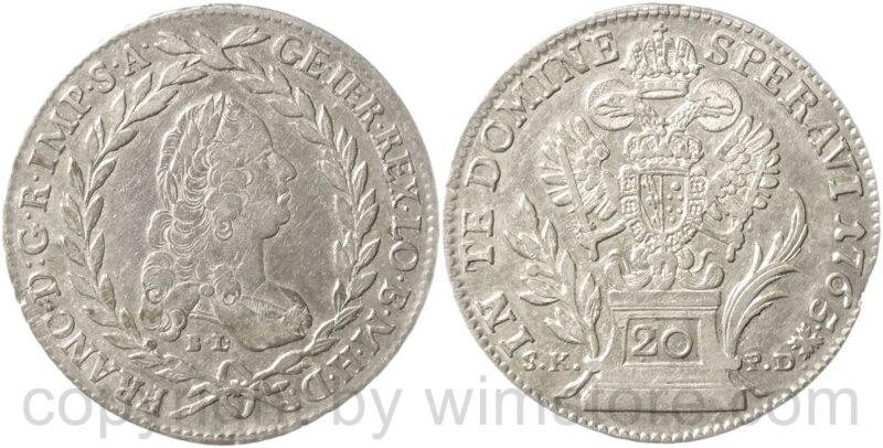 franz von lothringen 1745 1765, 20 kreuzer 1765 kremnitz, bl // sk pd, posthum 1776, silber, ss