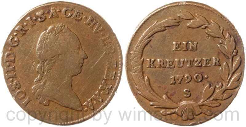 josef ii. 1780 1790, alleinregent, 1 kreuzer 1790 s, schmölnitz, kupfer, ss josef ii. 1780 1790, alleinregent, 1 kreuzer 1790 s, schmölnitz, kupfer, ss