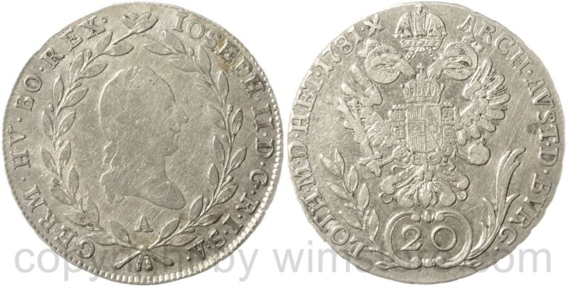 josef ii. 1780 1790, alleinregent, 20 kreuzer 1781 a, wien, silber, s ss josef ii. 1780 1790, alleinregent, 20 kreuzer 1781 a, wien, silber, s ss