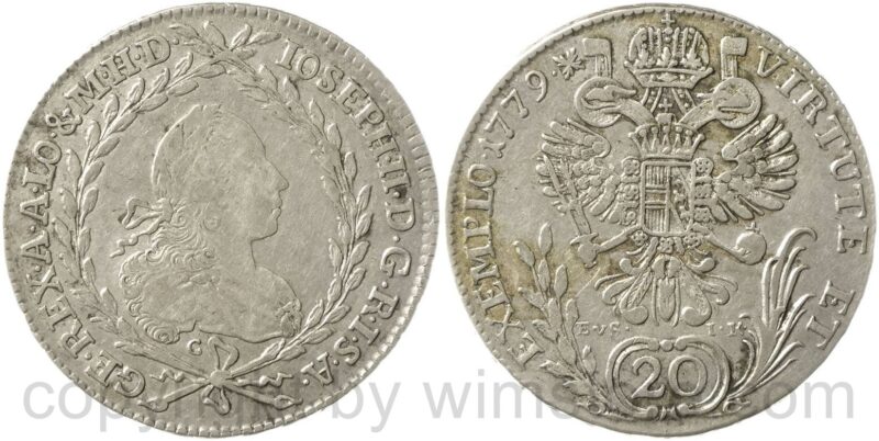 josef ii. 1765 1780, mitregent, 20 kreuzer 1779 prag, c // evs ik , silber, ss josef ii. 1765 1780, mitregent, 20 kreuzer 1779 prag, c // evs ik , silber, ss