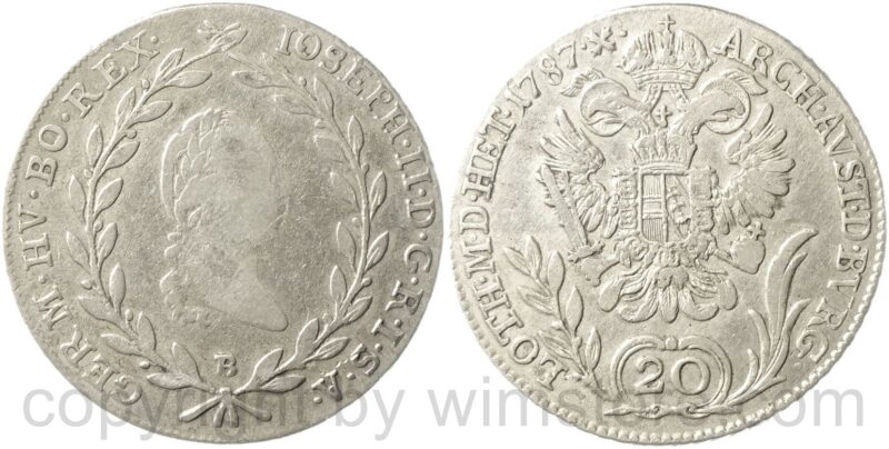 josef ii. 1780 1790, alleinregent, 20 kreuzer 1787 b, kremnitz, silber, s josef ii. 1780 1790, alleinregent, 20 kreuzer 1787 b, kremnitz, silber, s