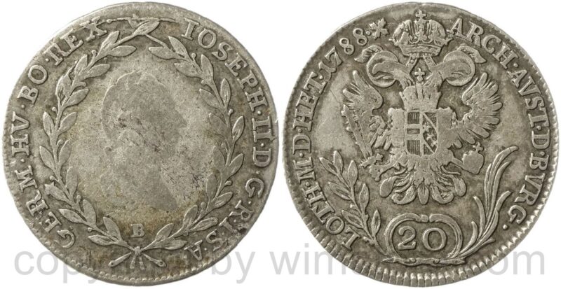 josef ii. 1780 1790, alleinregent, 20 kreuzer 1788 b, kremnitz, silber, s josef ii. 1780 1790, alleinregent, 20 kreuzer 1788 b, kremnitz, silber, s