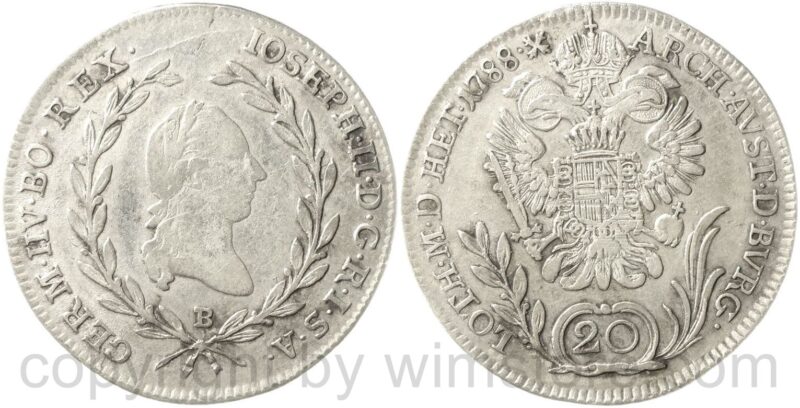 josef ii. 1780 1790, alleinregent, 20 kreuzer 1788 b, kremnitz, silber, ss josef ii. 1780 1790, alleinregent, 20 kreuzer 1788 b, kremnitz, silber, ss
